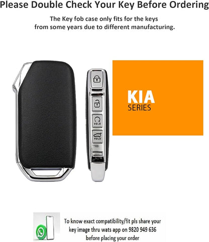 Kia Facelift New 4 Button Key Luxury Handmade Oilwax Leather Keycase with Logo, Caption, Hook, and Chain