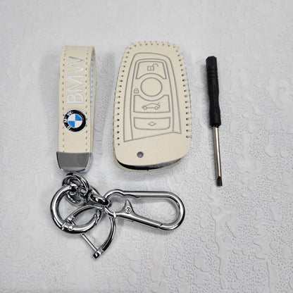 BMW Old Key Luxury Handmade Oilwax Leather Keycase with Logo, Caption, Hook, and Chain