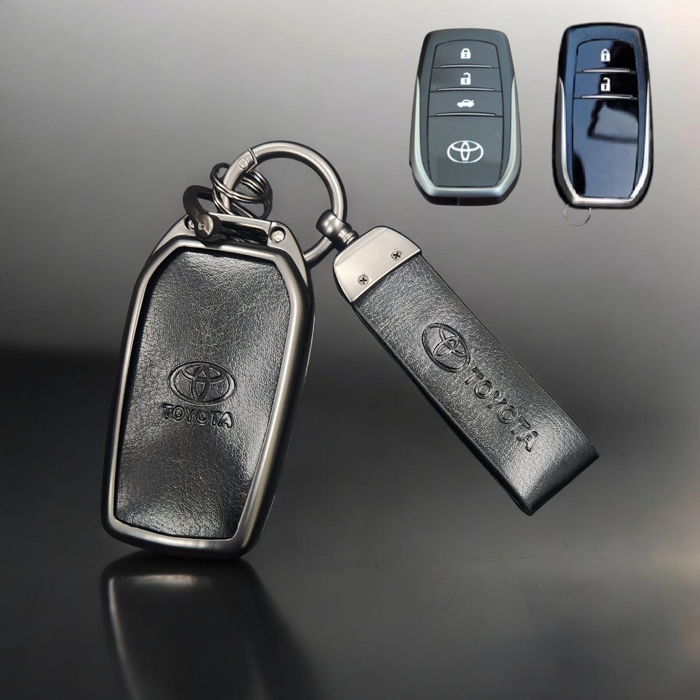 Fortuner/Innova Crysta/Hycross New Key Metal Alloy Leather Keycase with Holder & Rope Chain