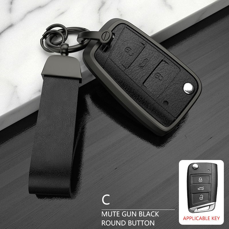 Volkswagen New Flip Key Exclusive Aluminium Alloy Leather 2.0 Keycase with Holder & Rope Chain
