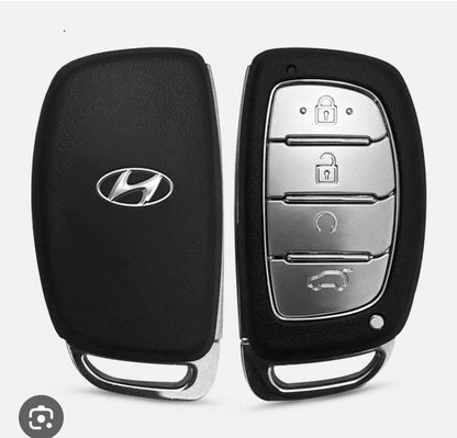 Hyundai Alcazar/Creta/i20 4 Button Key Luxury Handmade Oilwax Leather Keycase with Logo, Caption, Hook, and Chain