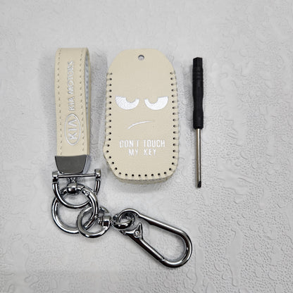 Kia Facelift New 4 Button Key Luxury Handmade Oilwax Leather Keycase with Logo, Caption, Hook, and Chain