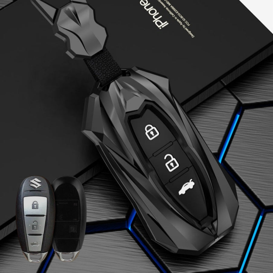 Suzuki 3 Button Key (Ciaz, S-Cross, Vitara) Premium Batman Metal Alloy Keycase with Holder & Rope Chain