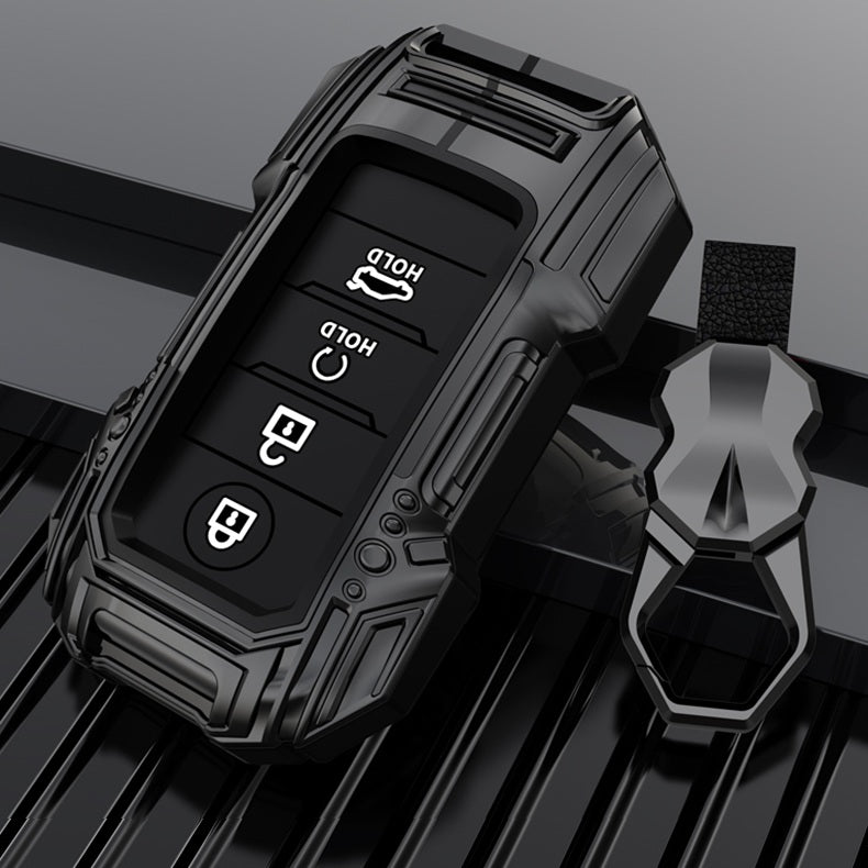 Kia Seltos/Sonet/Carens 4 Button Keyless Push Button Key Premium Batman Metal Alloy Keycase with Holder & Rope Chain