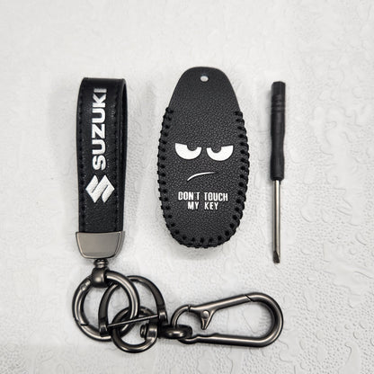 Suzuki Ciaz/Baleno/Scross 3 Button Key Luxury Handmade Oilwax Leather Keycase with Logo, Caption, Hook, and Chain