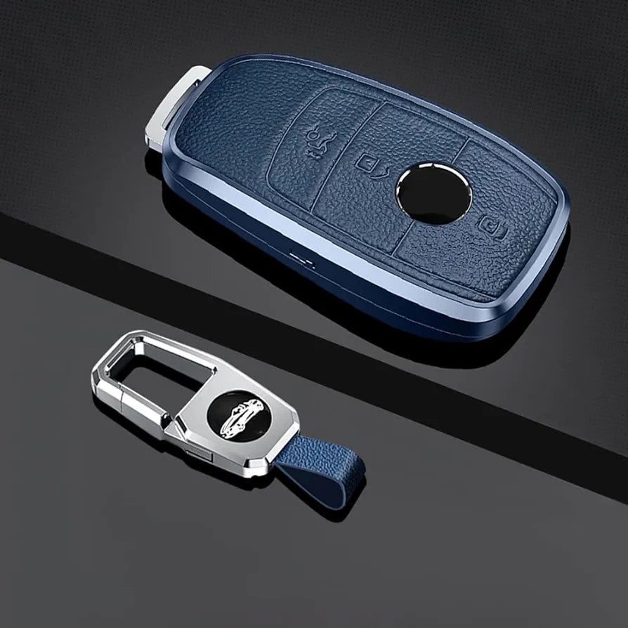 Mercedes New Key Exclusive Aluminium Alloy Leather Keycase with Holder & Rope Chain