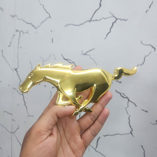 3D Mustang Horse Big Metal Sticker Decal Gold (20 x 8 cm)