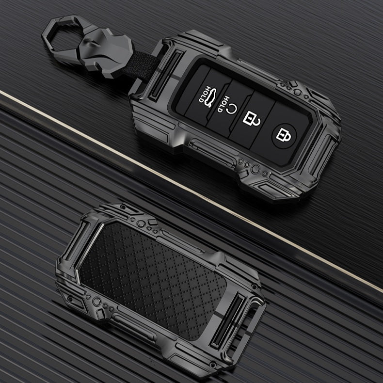 Kia Seltos/Sonet/Carens 4 Button Keyless Push Button Key Premium Batman Metal Alloy Keycase with Holder & Rope Chain