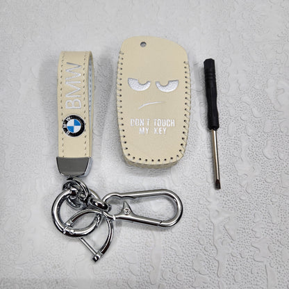 BMW Old Key Luxury Handmade Oilwax Leather Keycase with Logo, Caption, Hook, and Chain