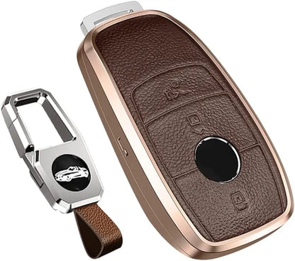 Mercedes New Key Exclusive Aluminium Alloy Leather Keycase with Holder & Rope Chain