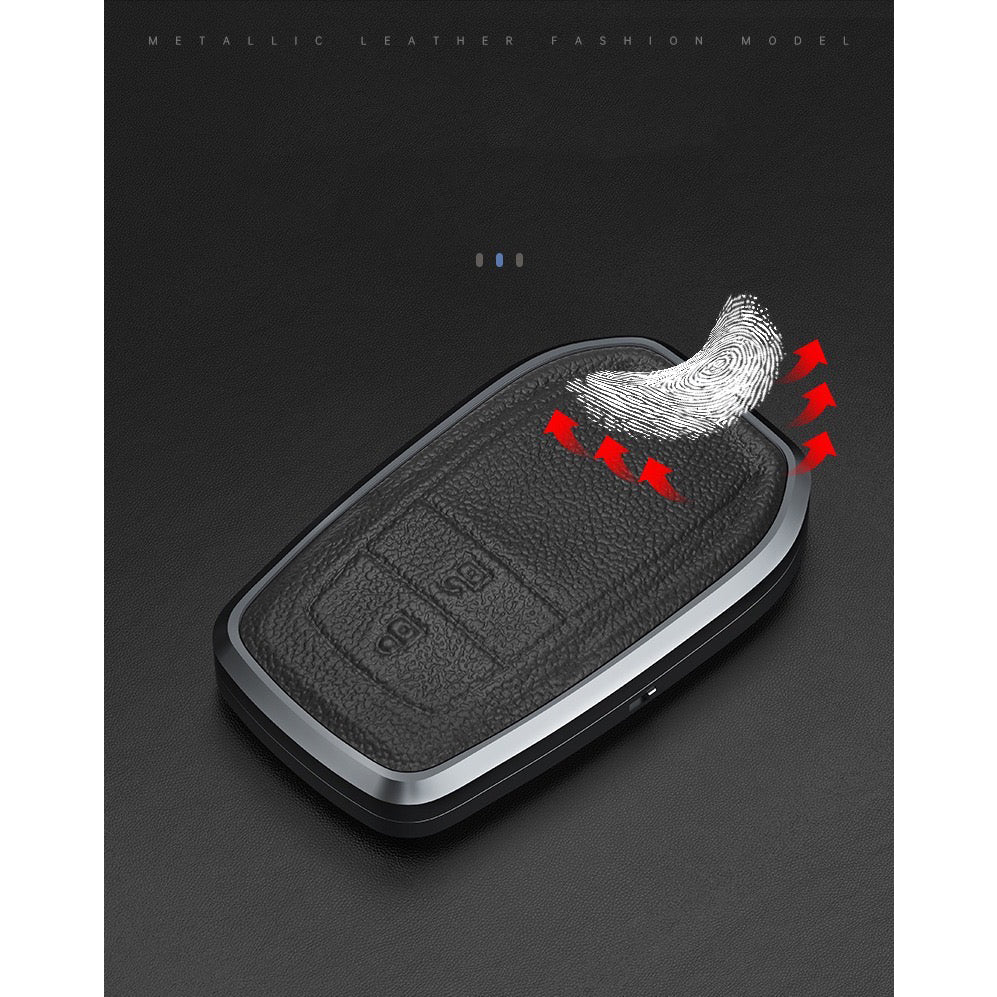 Innova Crysta/Hycross 2 Button New Key Exclusive Aluminium Alloy Leather Keycase with Holder & Rope Chain