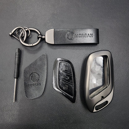 MG Astor / ZS EV Metal Alloy Leather Keycase with Holder & Rope Chain