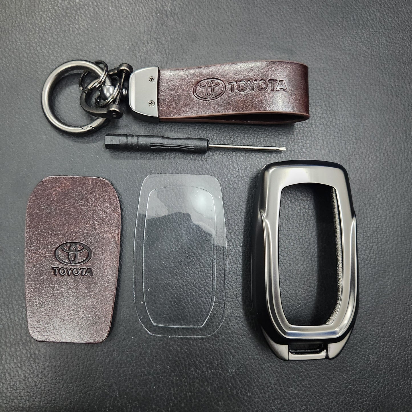 Fortuner/Innova Crysta/Hycross New Key Metal Alloy Leather Keycase with Holder & Rope Chain