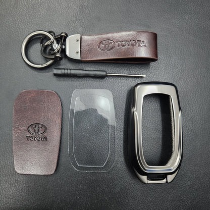 Fortuner/Innova Crysta/Hycross New Key Metal Alloy Leather Keycase with Holder & Rope Chain