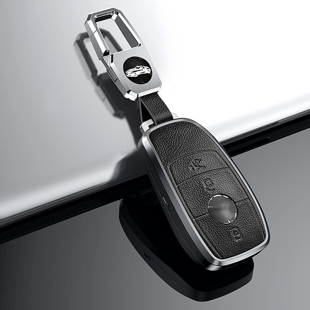 Mercedes New Key Exclusive Aluminium Alloy Leather Keycase with Holder & Rope Chain