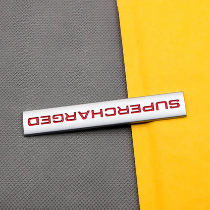 3D Supercharged Logo Metal Sticker Decal Grey/Red (11 x 2 cm)