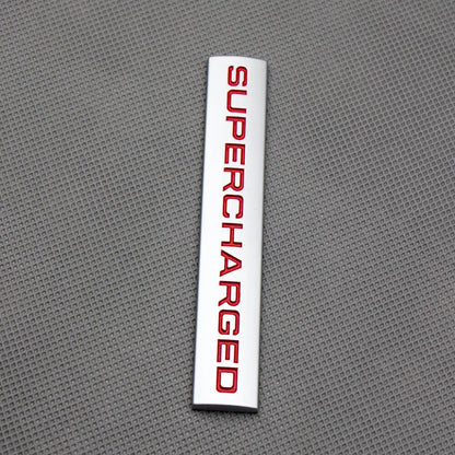 3D Supercharged Logo Metal Sticker Decal Grey/Red (11 x 2 cm)