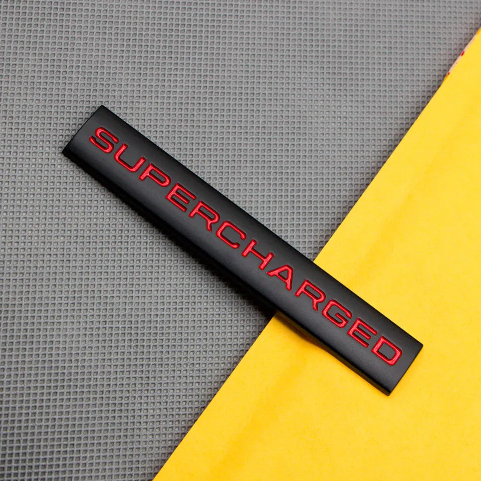 3D Supercharged Logo Metal Sticker Decal Black/Red (11 x 2 cm)