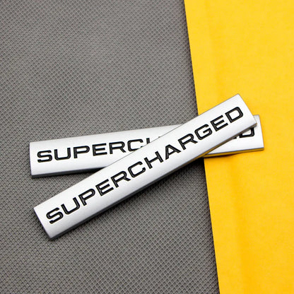 3D Supercharged Logo Metal Sticker Decal Grey/Black (11 x 2 cm)